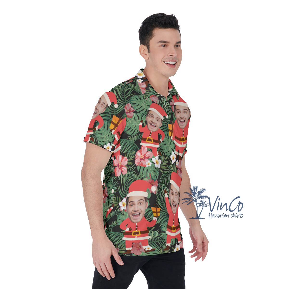 Funny Custom Face Santa Christmas Hawaiian Polo Shirt