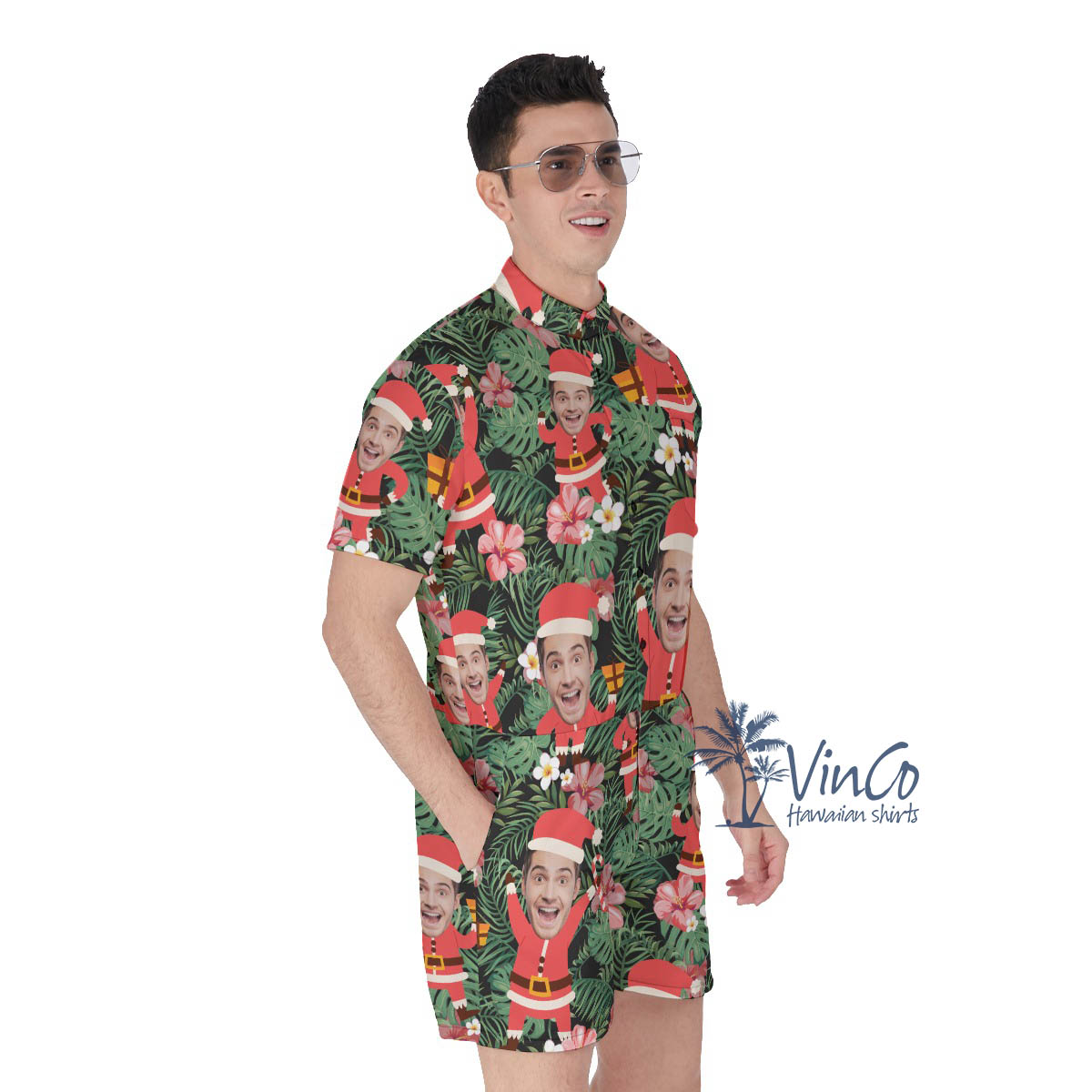 Custom Face Santa Claus Christmas Hawaiian Romper For Men