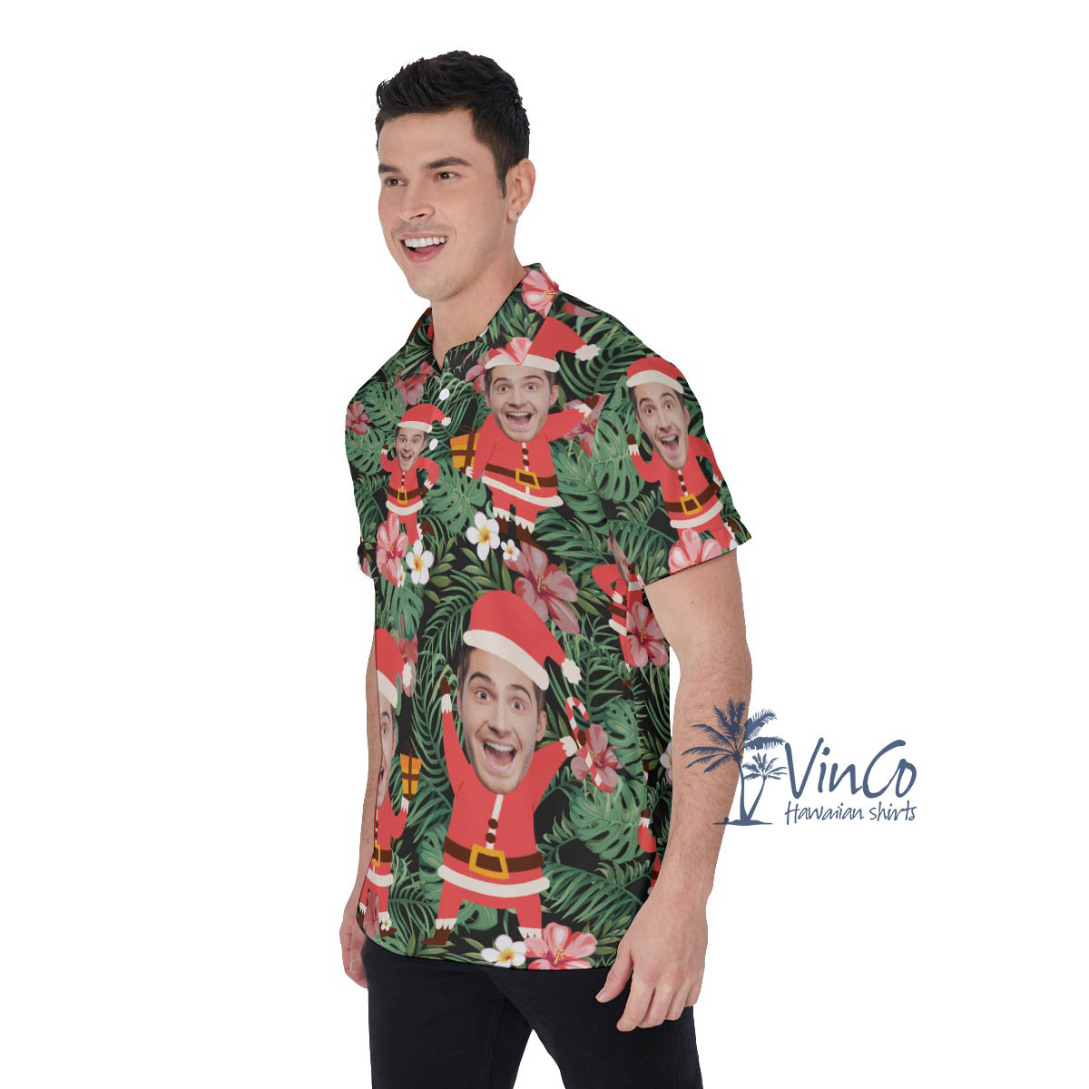 Funny Custom Face Santa Christmas Hawaiian Polo Shirt