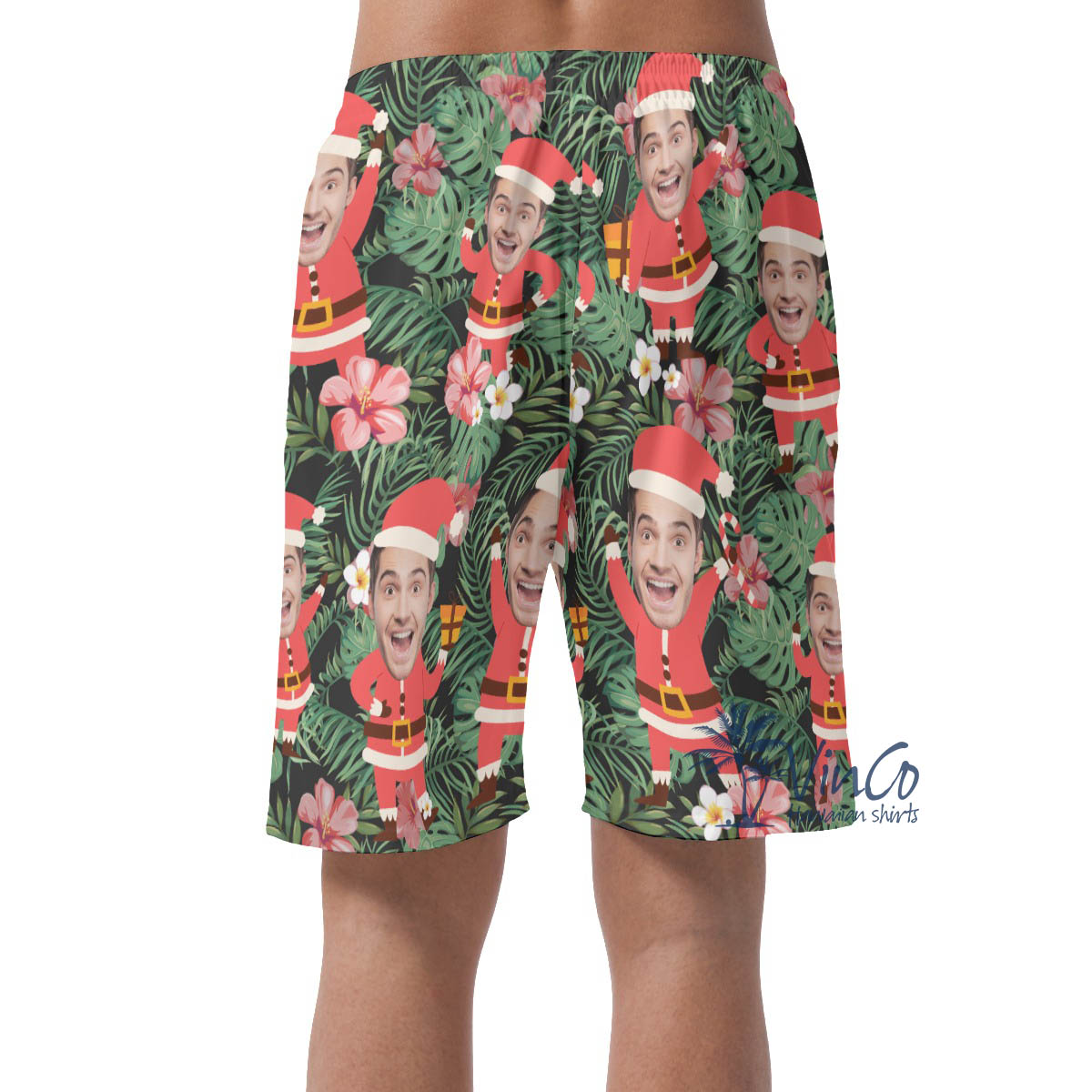 Funny Custom Face Santa Tropical Christmas Hawaiian Beach Shorts