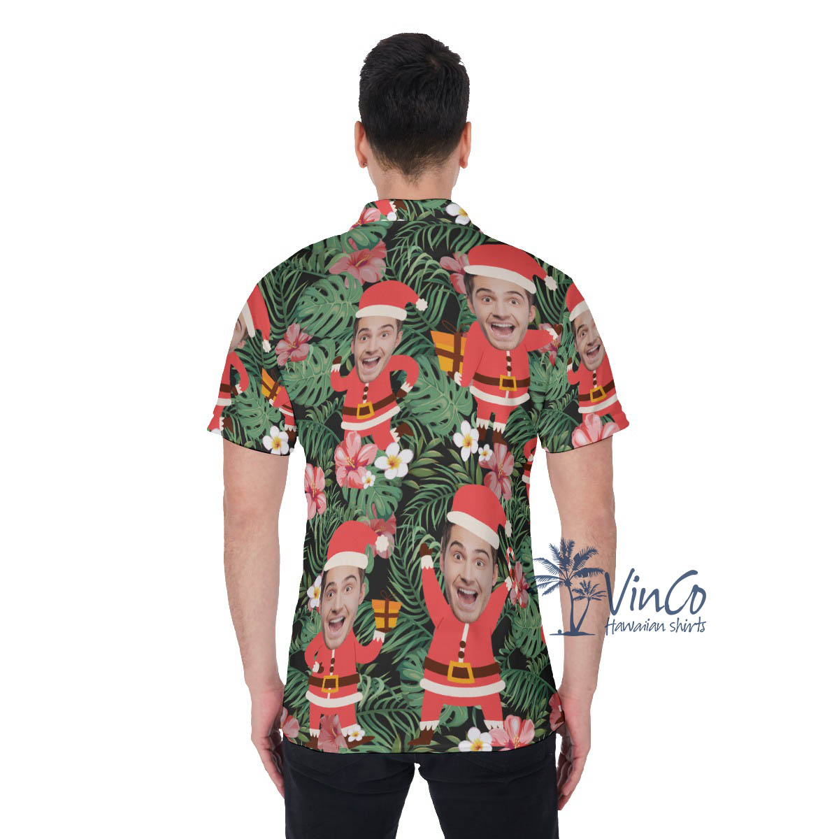 Funny Custom Face Santa Christmas Hawaiian Polo Shirt