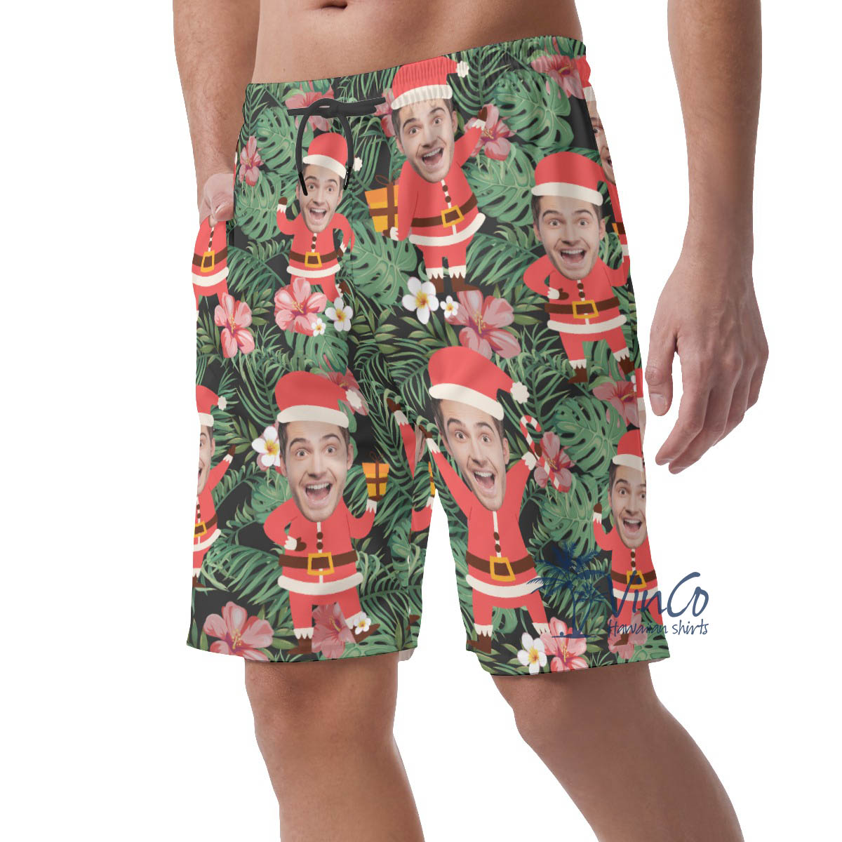 Funny Custom Face Santa Tropical Christmas Hawaiian Beach Shorts