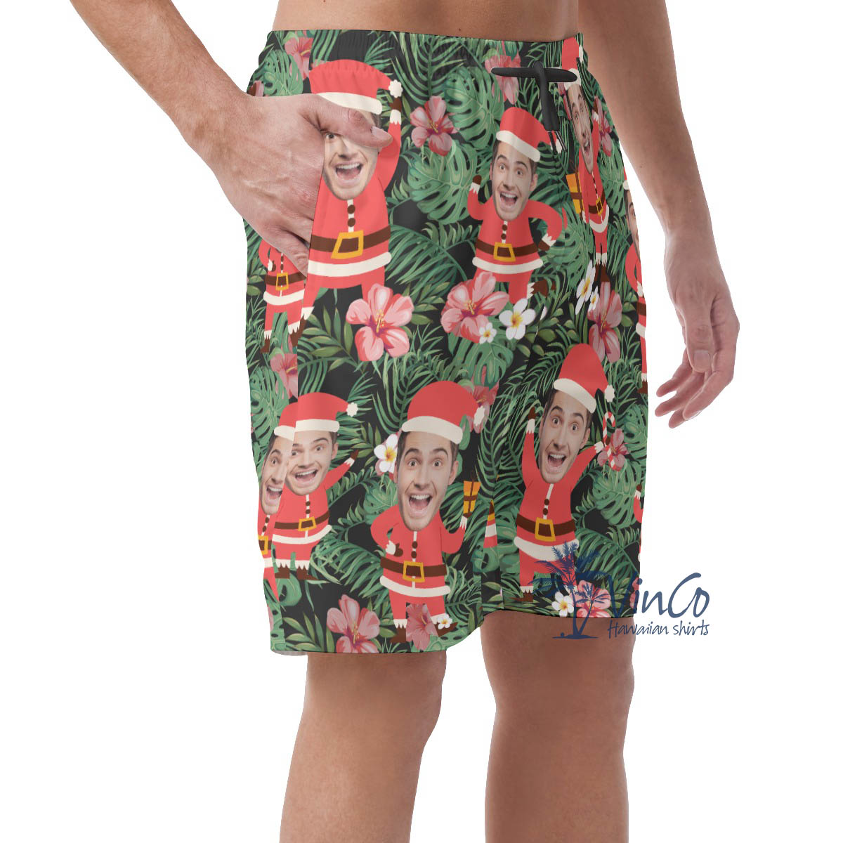 Funny Custom Face Santa Tropical Christmas Hawaiian Beach Shorts