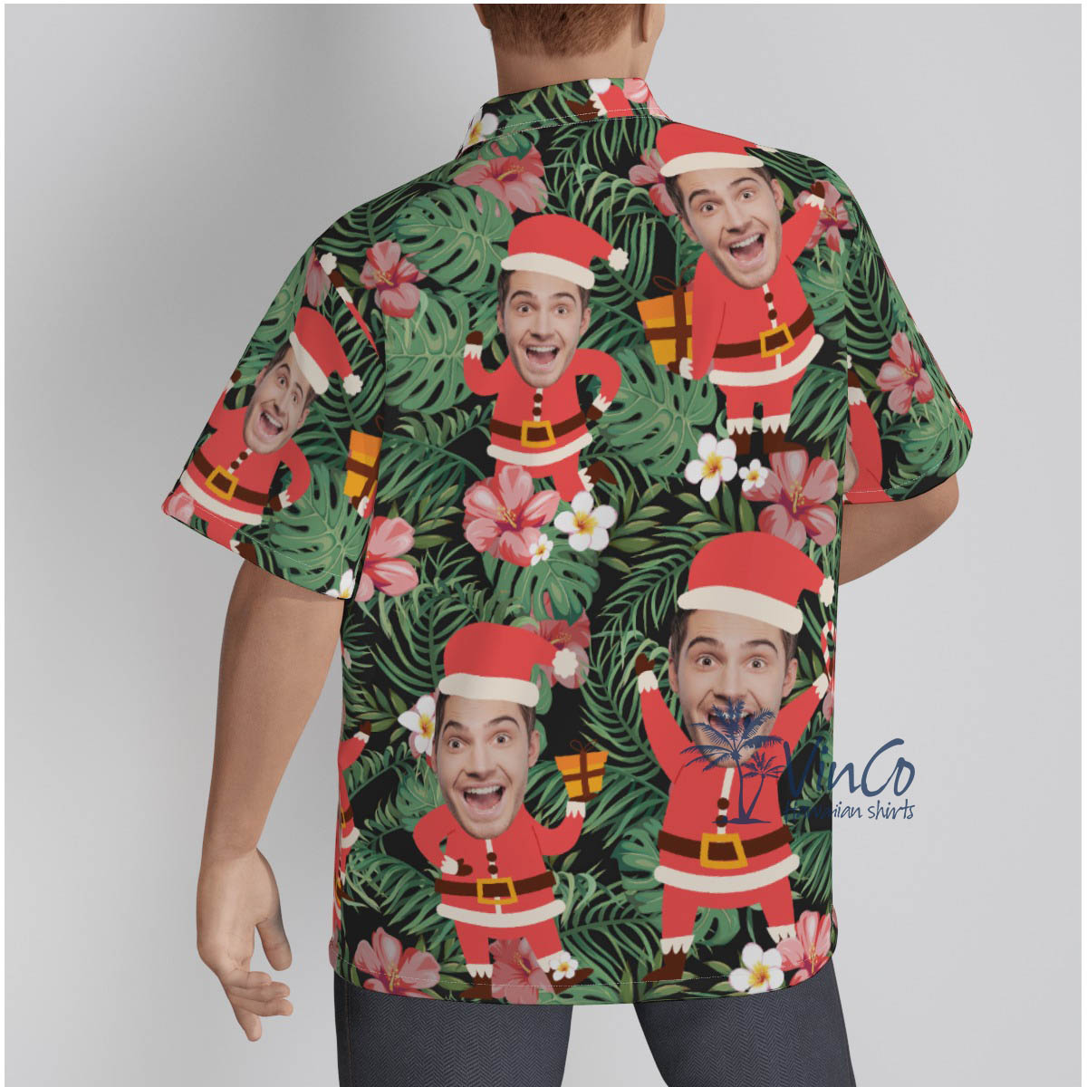 Funny Custom Face Santa Claus Floral Hawaiian Shirt