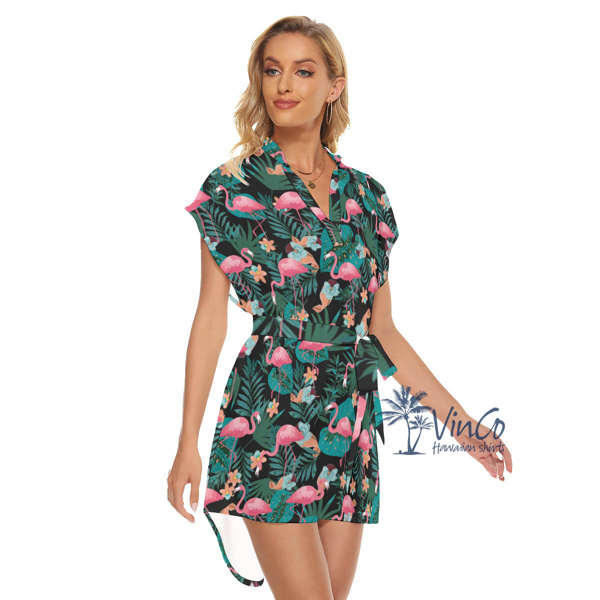 Lovely Pink Flamingo Hawaiian Dress For Women