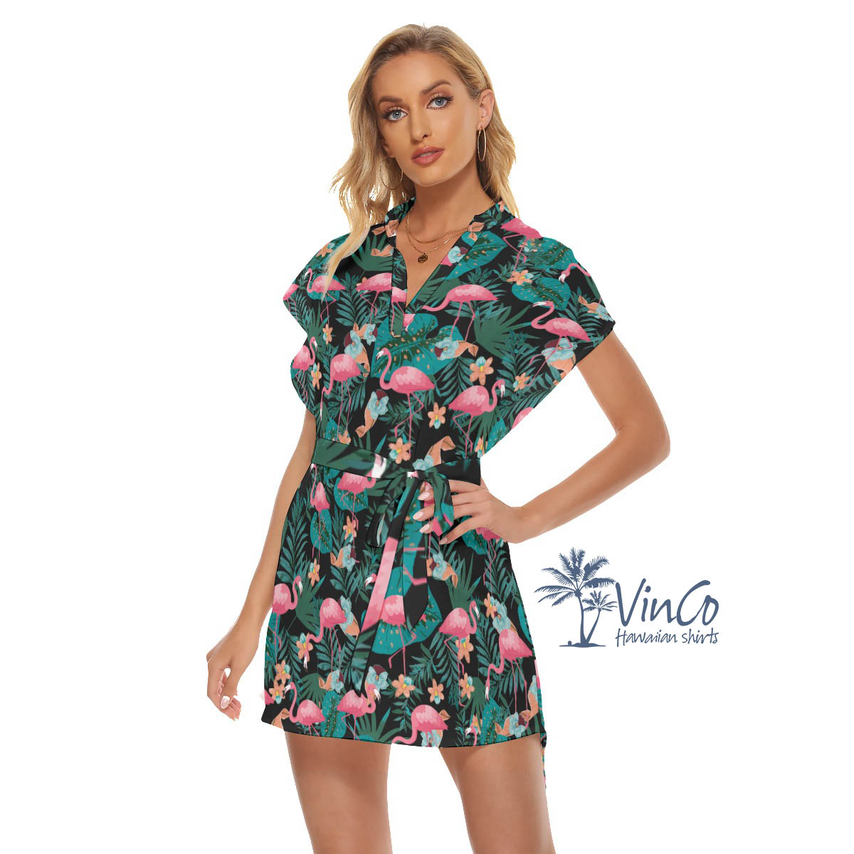Lovely Pink Flamingo Hawaiian Dress For Women