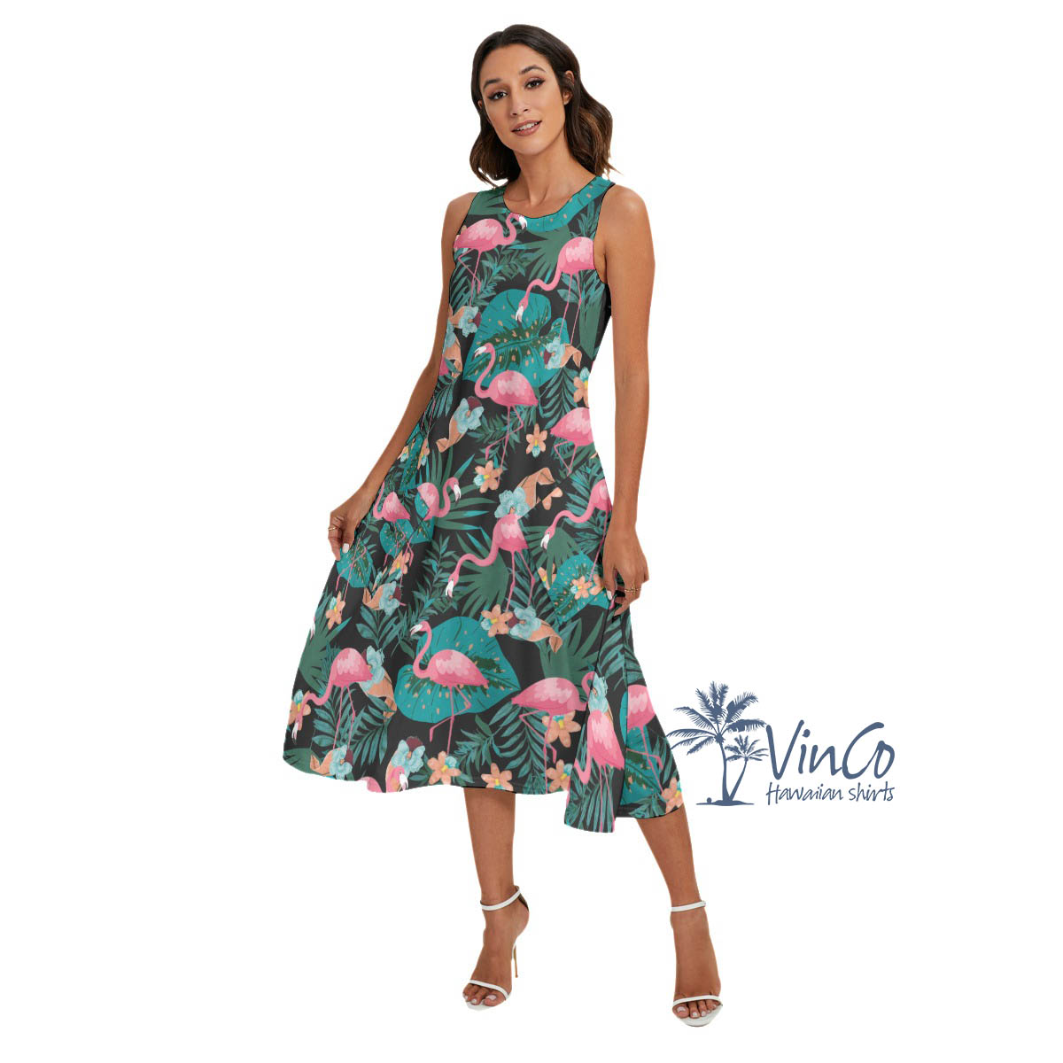 Pink Flamingo Long Hawaiian Dress For Women