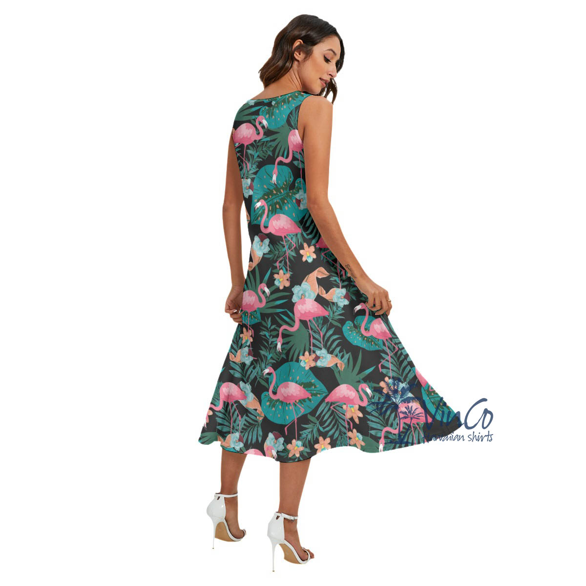 Pink Flamingo Long Hawaiian Dress For Women