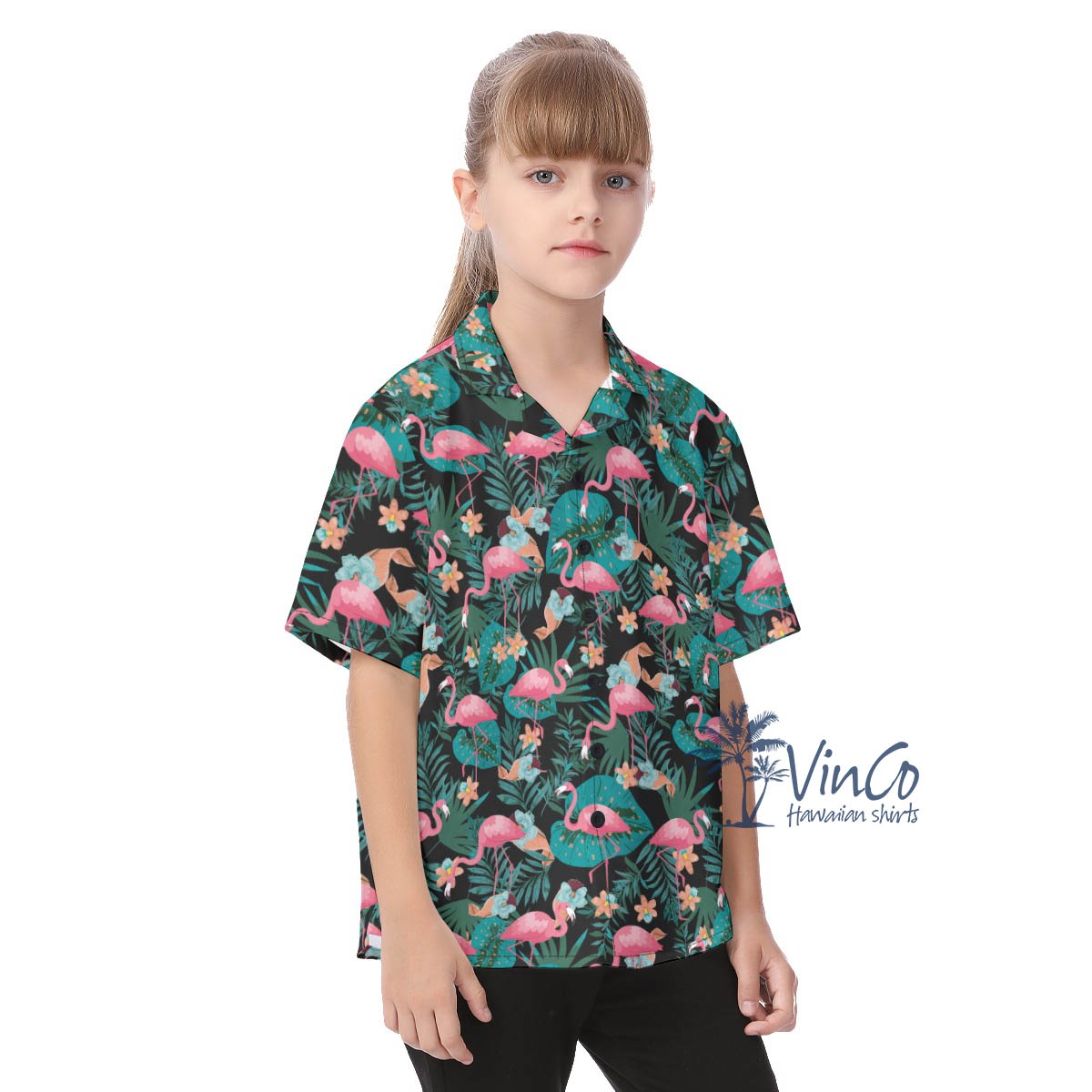 Pink Flamingo Tropical Button Shirt For Kids