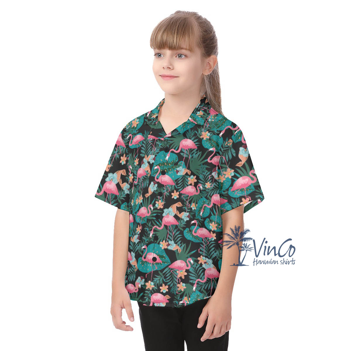 Pink Flamingo Tropical Button Shirt For Kids