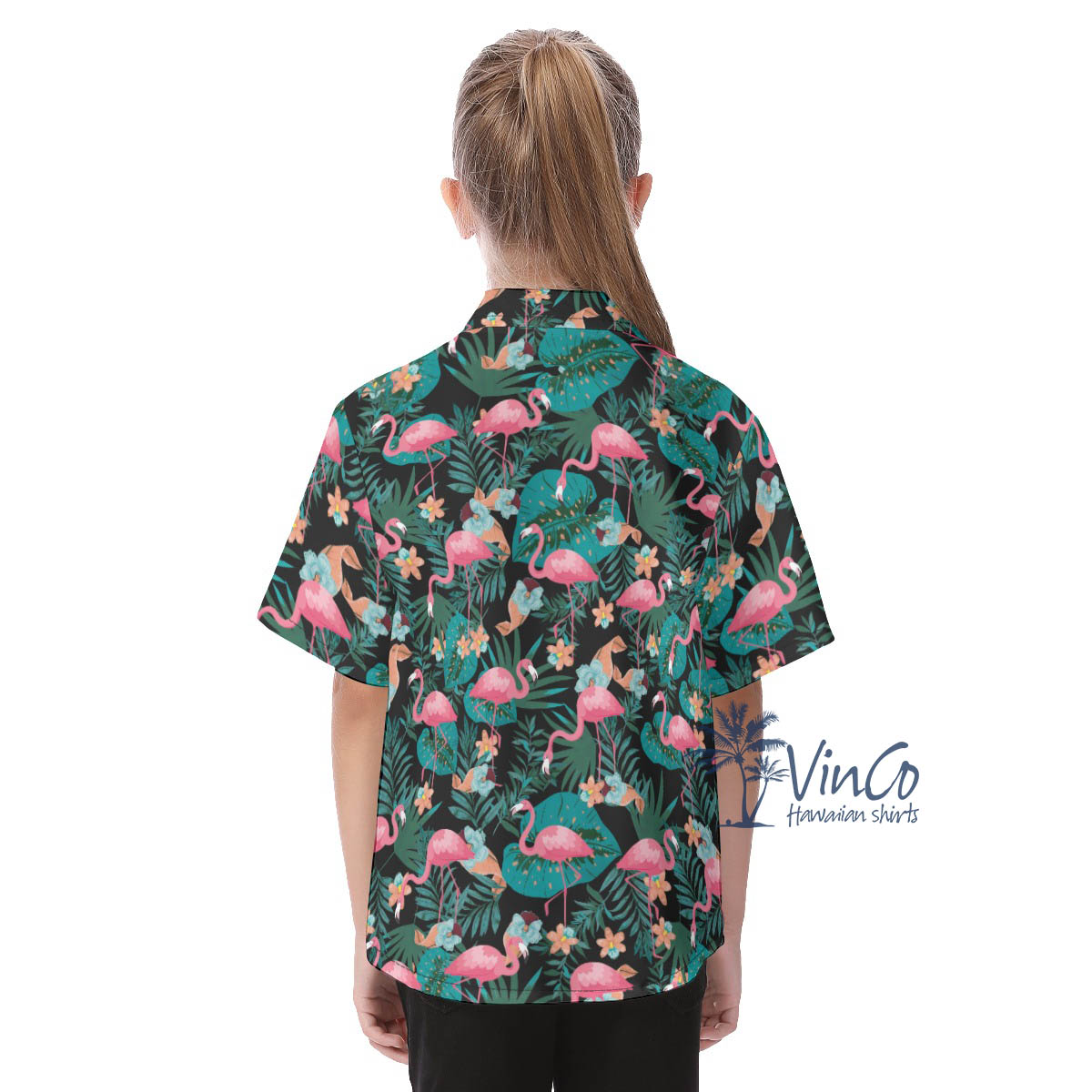 Pink Flamingo Tropical Button Shirt For Kids