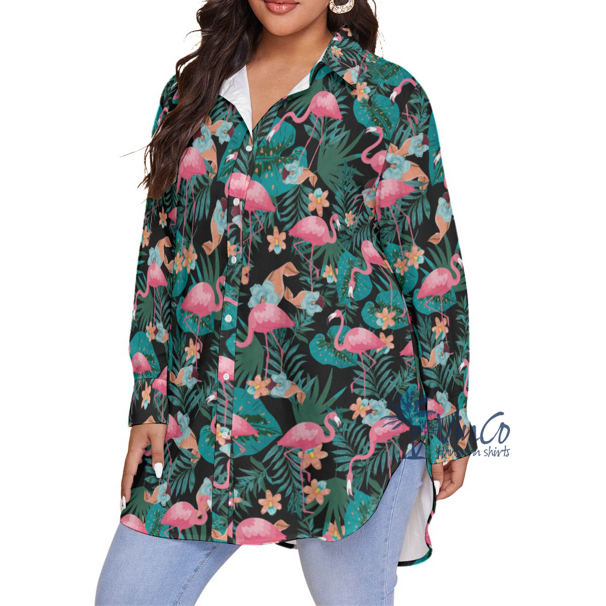 Unique Pink Flamingo Oversize Hawaiian Shirt For Women