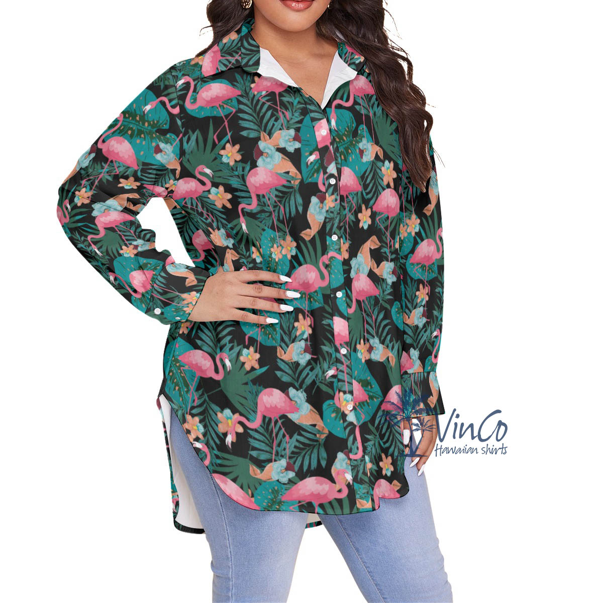 Unique Pink Flamingo Oversize Hawaiian Shirt For Women