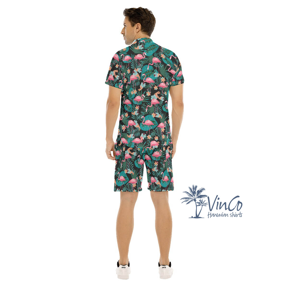 Pink Flamingo Tropical Button Shirt Set For Men