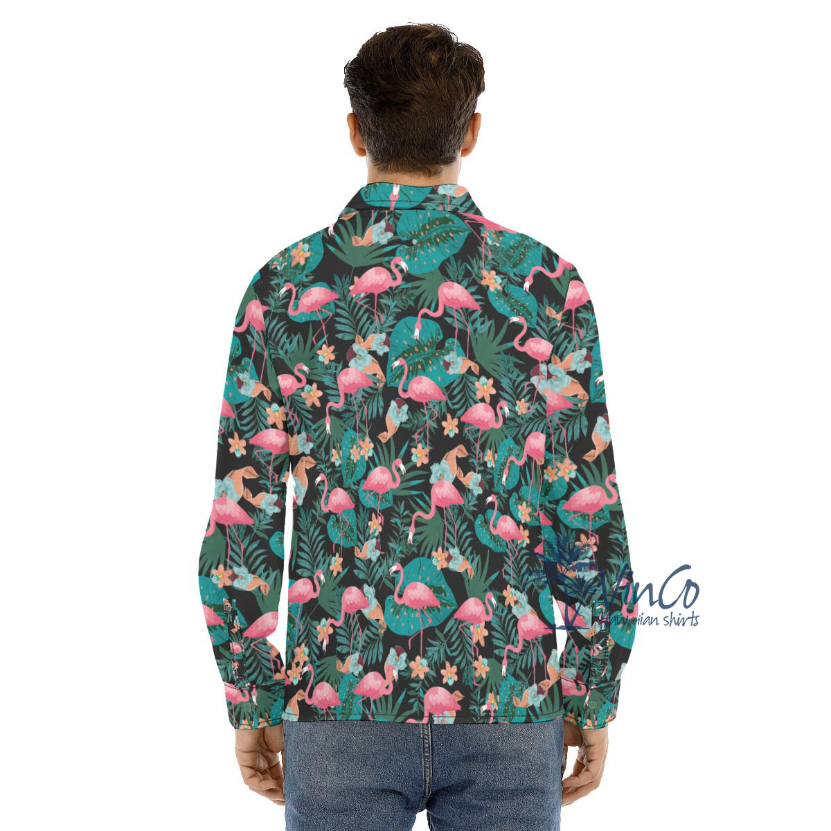 Tropical Pink Flamingo Long Sleeve Hawaiian Shirt For Men