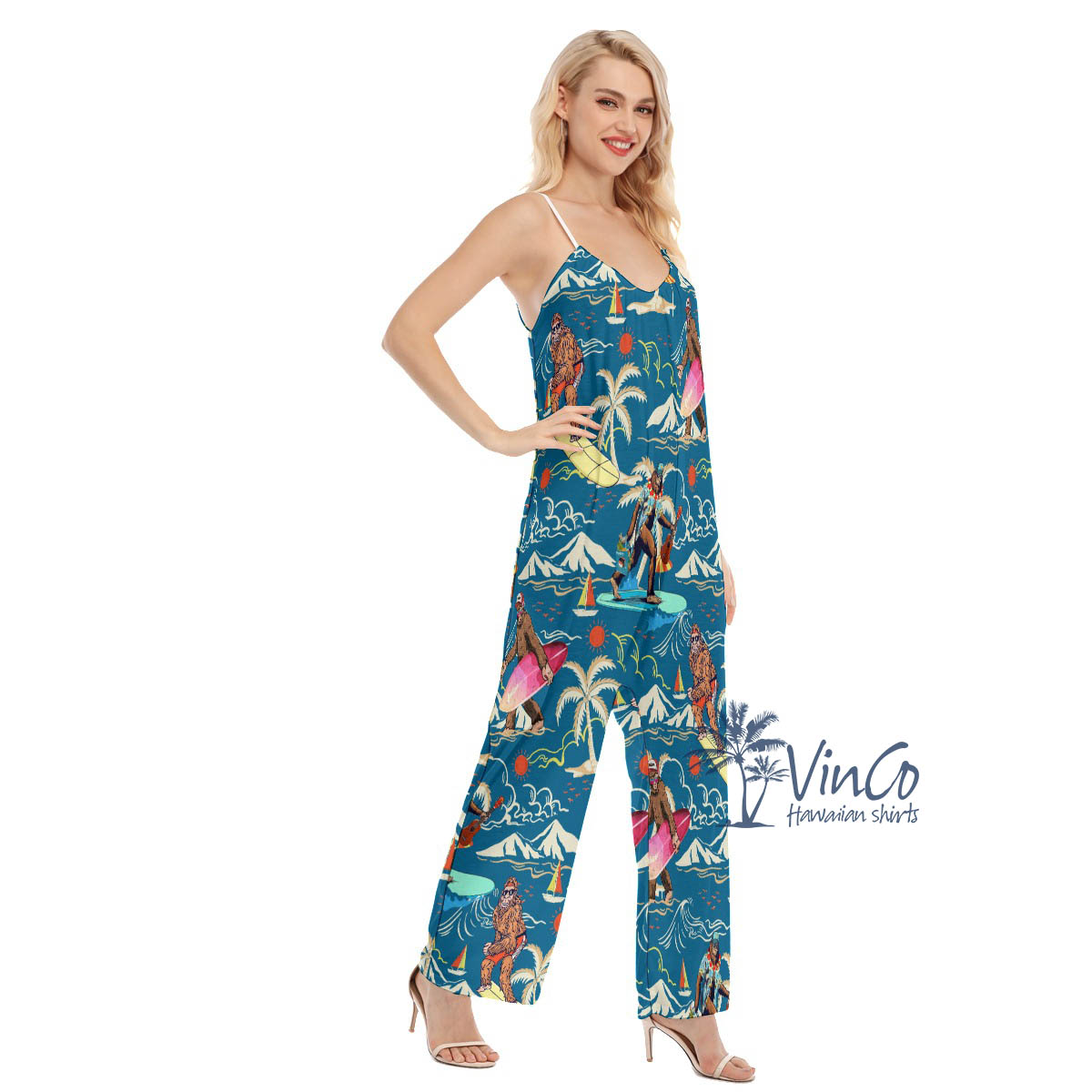 Funny Bigfoot Sasquatch Beach Hawaiian Jumpsuit For Men