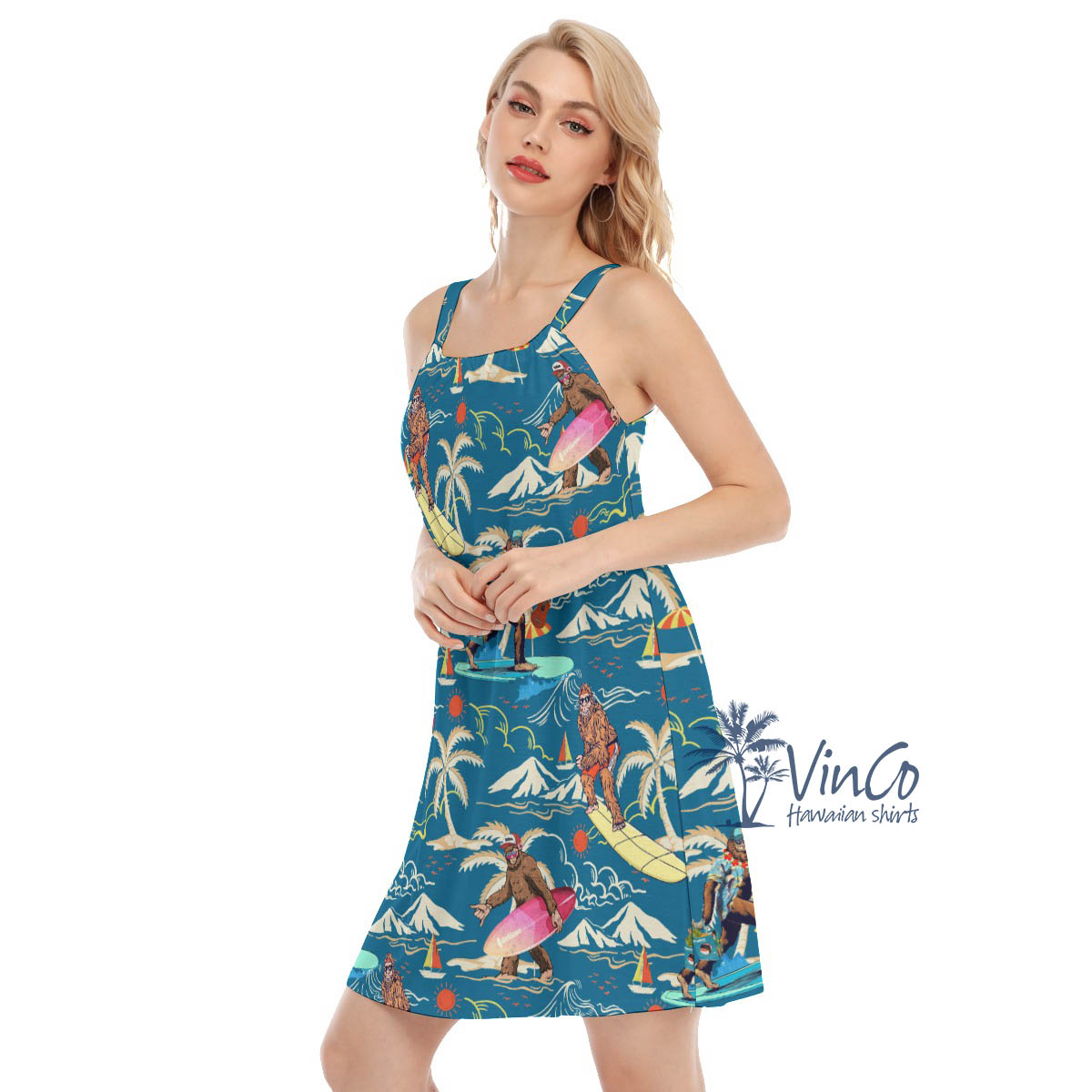 Blue Bigfoot Summer Hawaiian Dress For Women