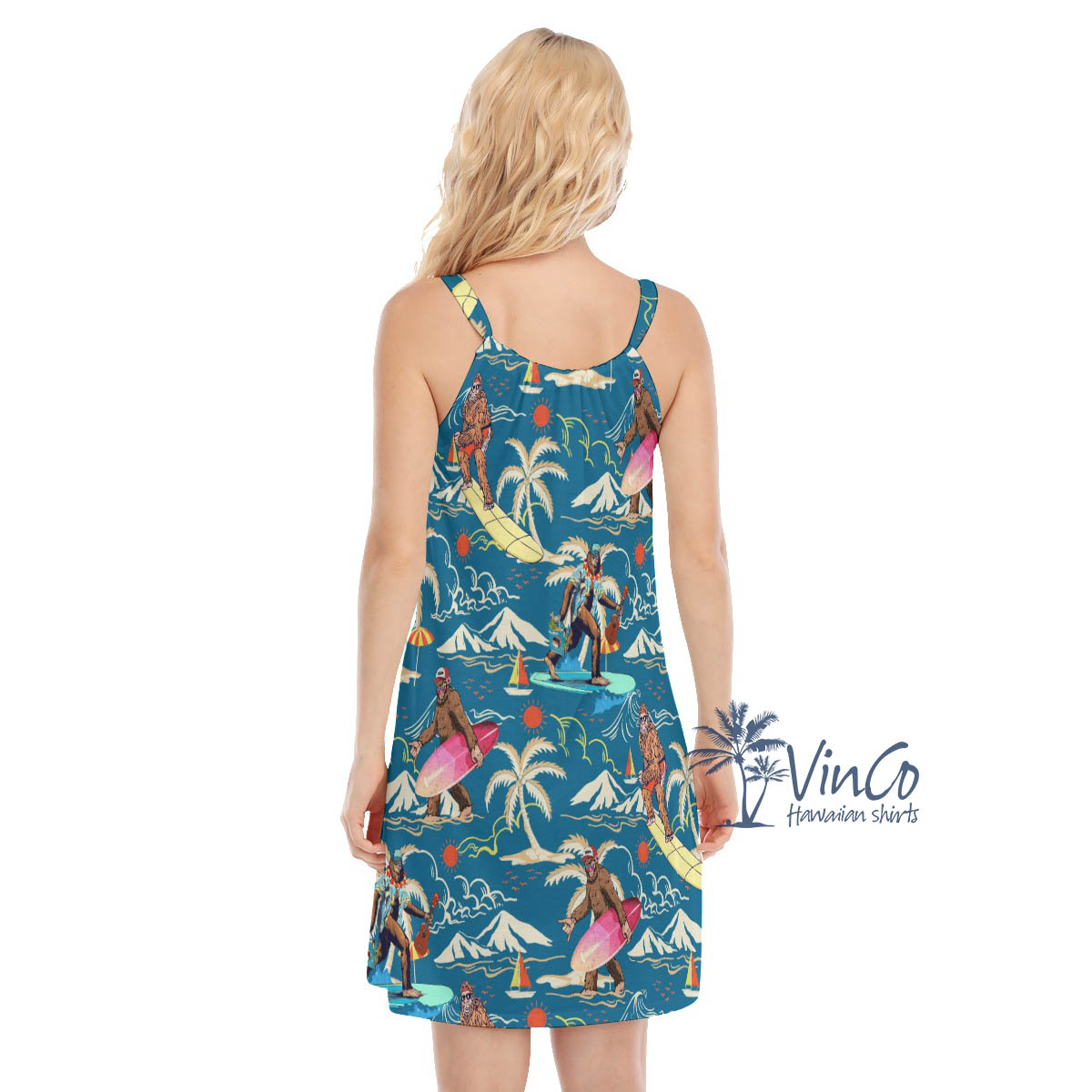 Blue Bigfoot Summer Hawaiian Dress For Women