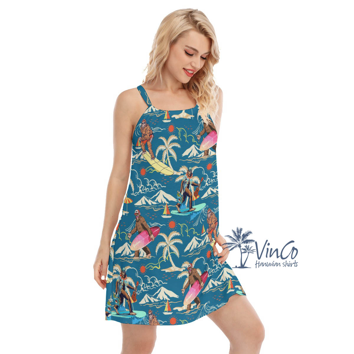 Blue Bigfoot Summer Hawaiian Dress For Women