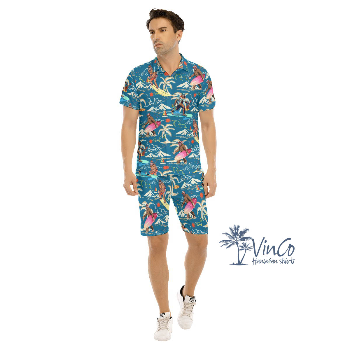 Surfboard Bigfoot Hawaiian Shirt Set For Men - variant image 1