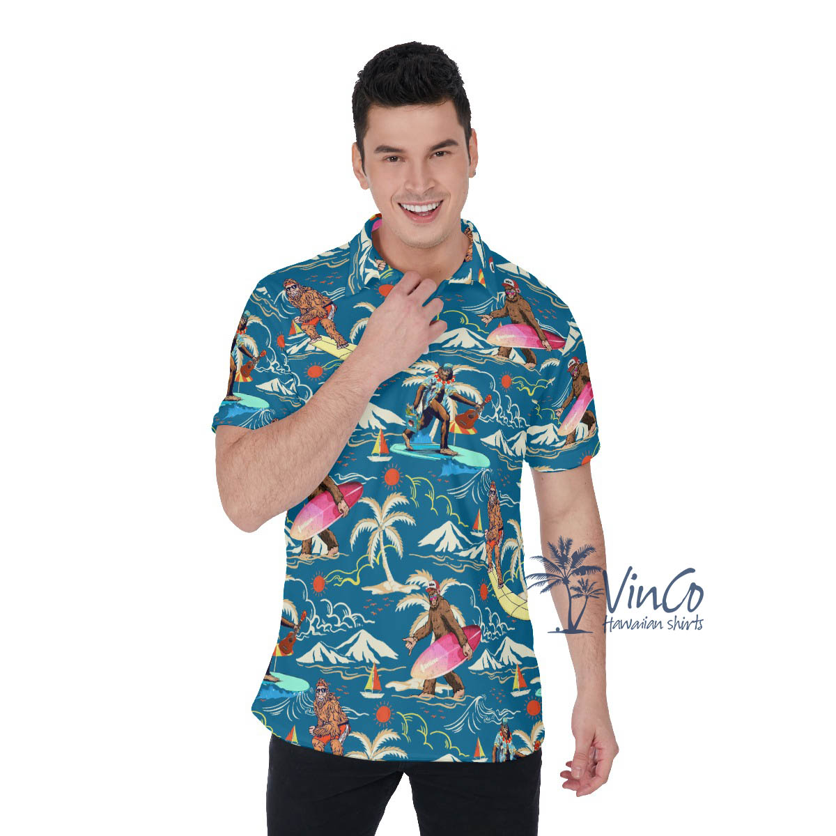 Sasquatch Tropical Hawaiian Polo Shirt For Men - variant image 1