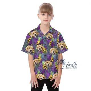 Custom Dog Face Pineapple Hawaiian Shirt For Kids