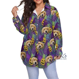 Funny Custom Dog Face Halloween Plus Size Hawaiian Shirt For Women