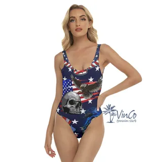 Funny 4th Of July Skull American Eagle Hawaiian Swimsuit