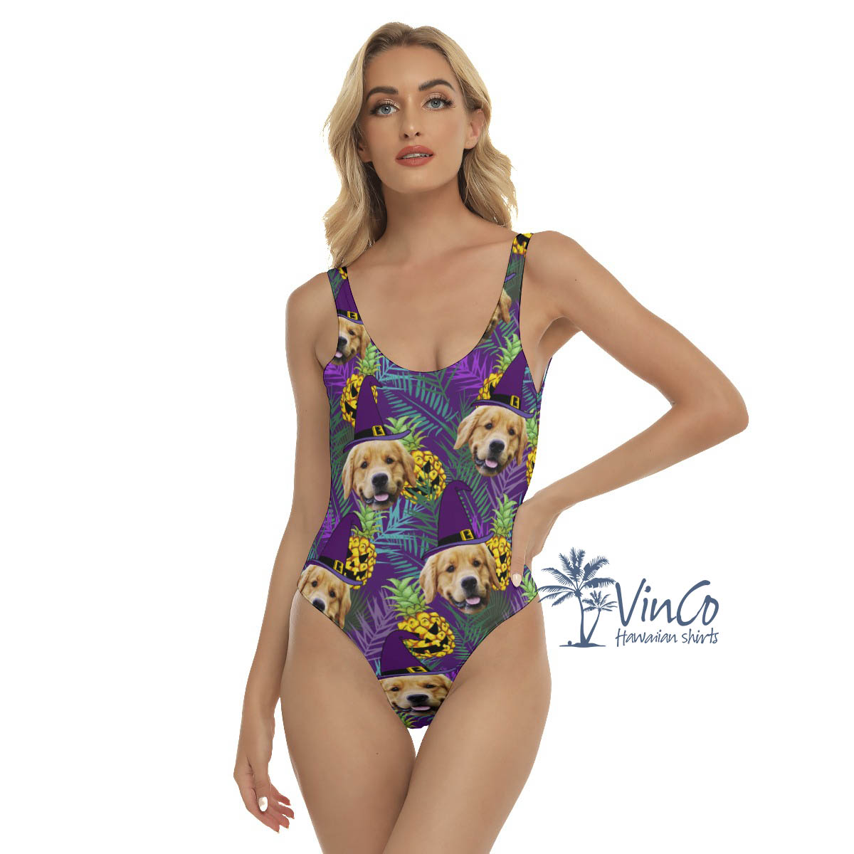 Custom Dog Face Halloween Tropical Swimsuit For Women - variant image 1