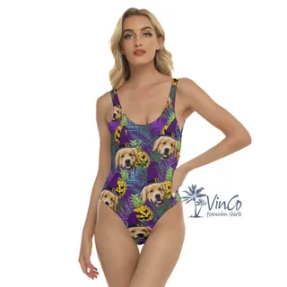 Custom Dog Face Halloween Tropical Swimsuit For Women