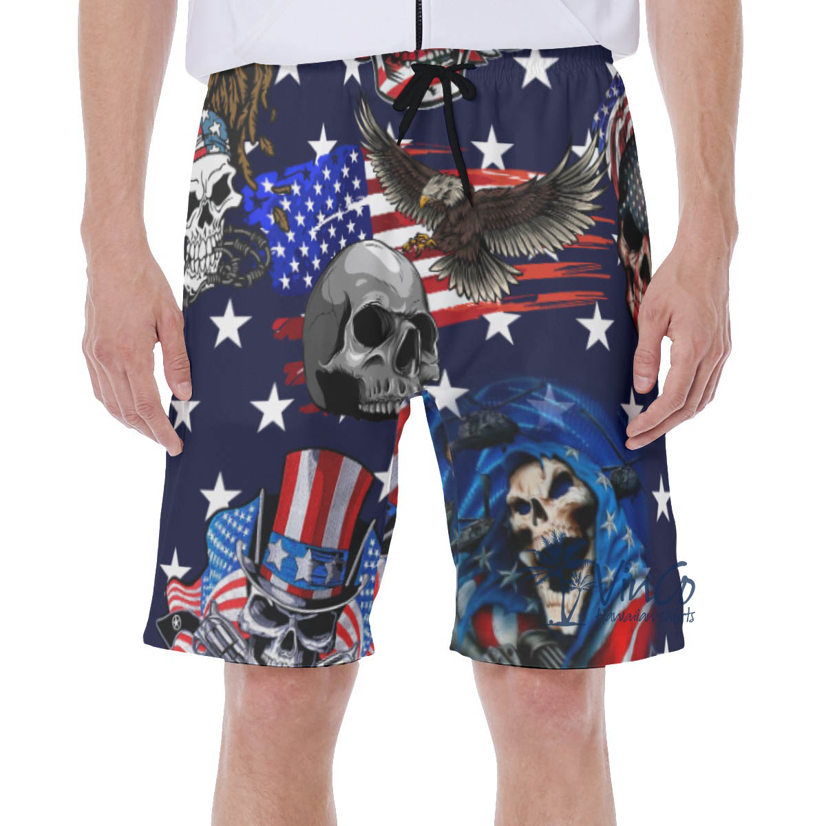 American Eagle Skull Patriotic Hawaiian Swim Trunks For Men - variant image 1