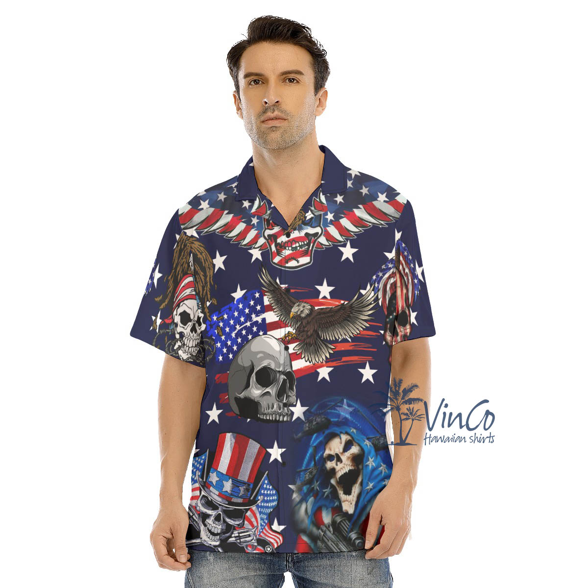 Patriotic Skull American Eagle Hawaiian Shirt - variant image 1
