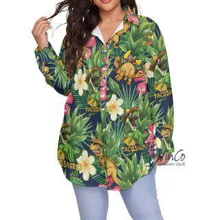 Tropical Taco Dinosaur Plus Size Hawaiian Shirt For Women