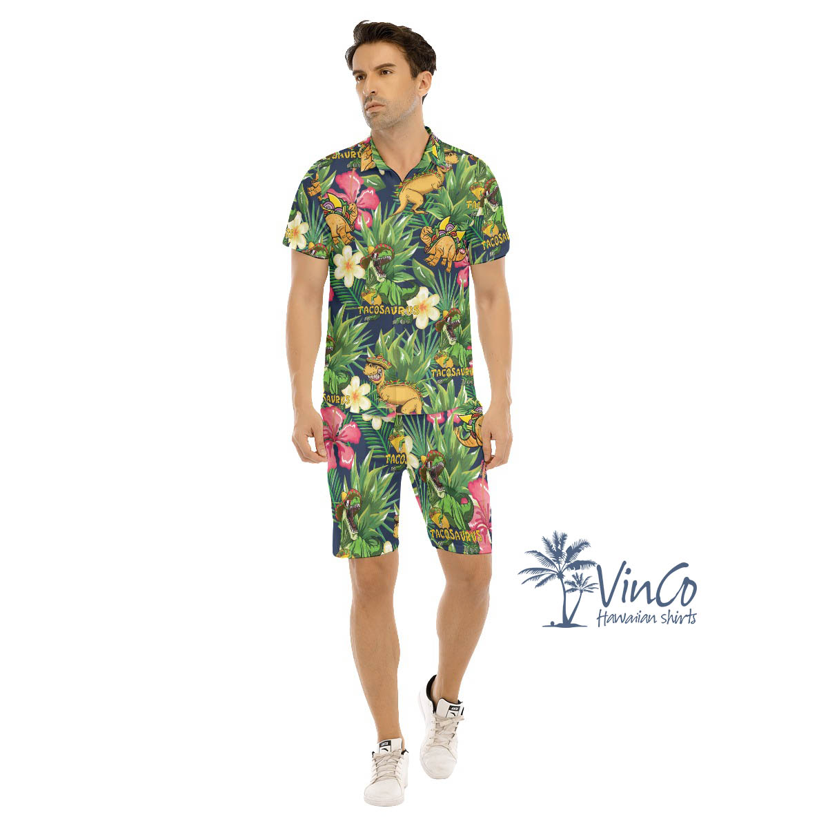 Set Tacosaurus Tropical Hawaiian Shirt And Matching Shorts For Men - variant image 1