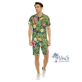 Set Tacosaurus Tropical Hawaiian Shirt And Matching Shorts For Men