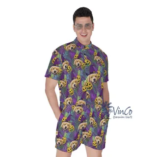 Custom Dog Photo Halloween Hawaiian Romper For Men