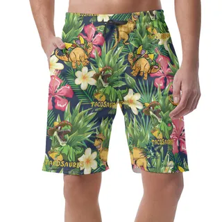 Funny Tacosaurus Tropical Hawaiian Beach Shorts For Men