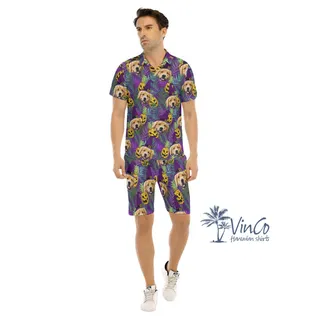 Custom Face Dog Halloween Aloha Shirt Set For Men