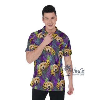 Custom Pet Face Halloween Hawaiian Polo Shirt For Men