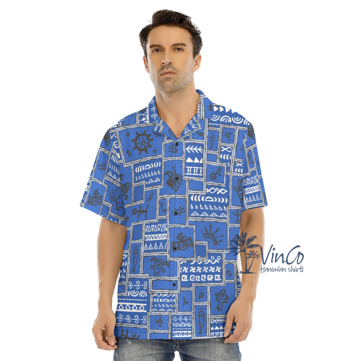 Vintage Navy Ethnic Style Hawaiian Shirt - variant image 1