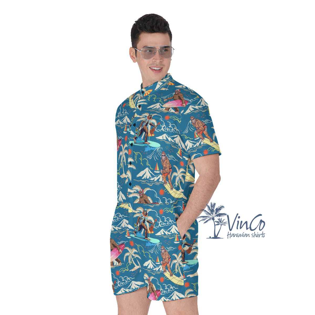 Blue Bigfoot Hawaiian Summer Romper For Men