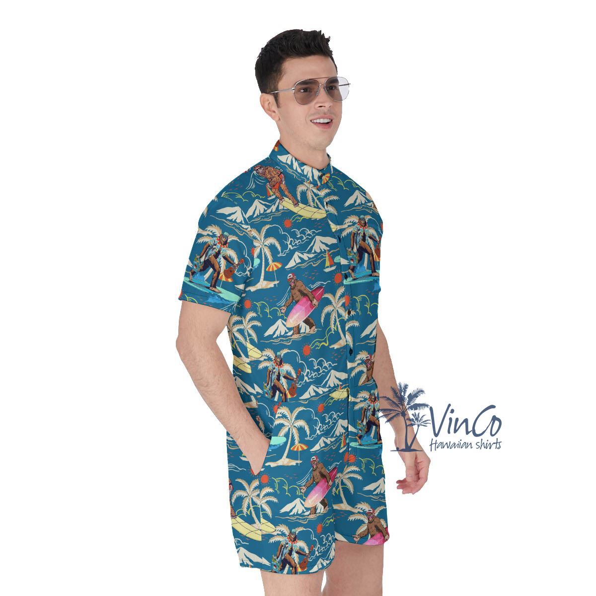 Blue Bigfoot Hawaiian Summer Romper For Men