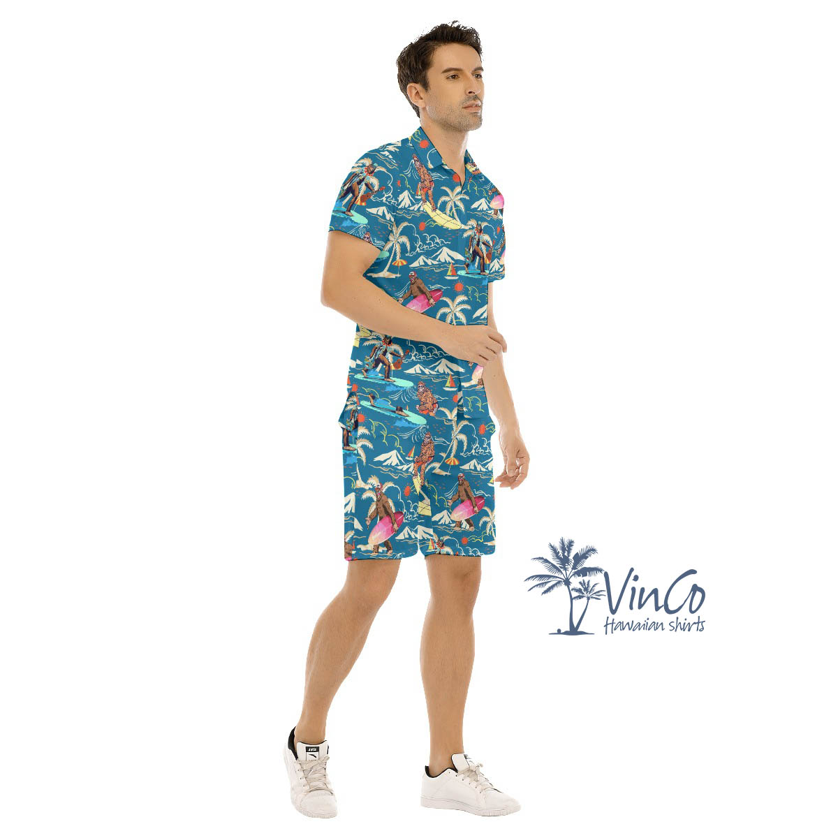 Surfboard Bigfoot Hawaiian Shirt Set For Men