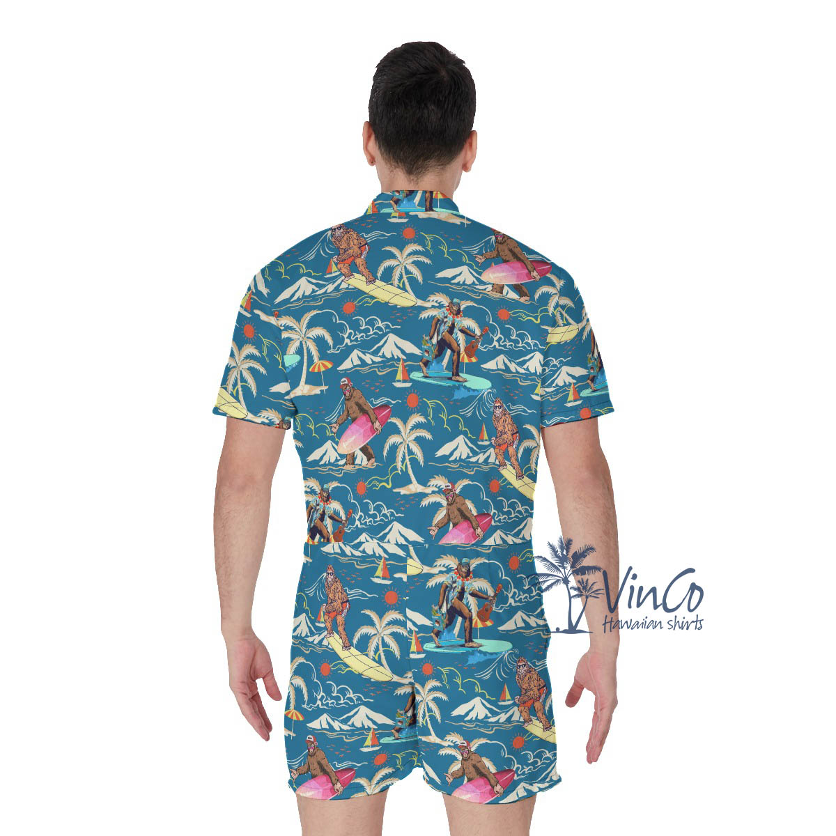 Blue Bigfoot Hawaiian Summer Romper For Men