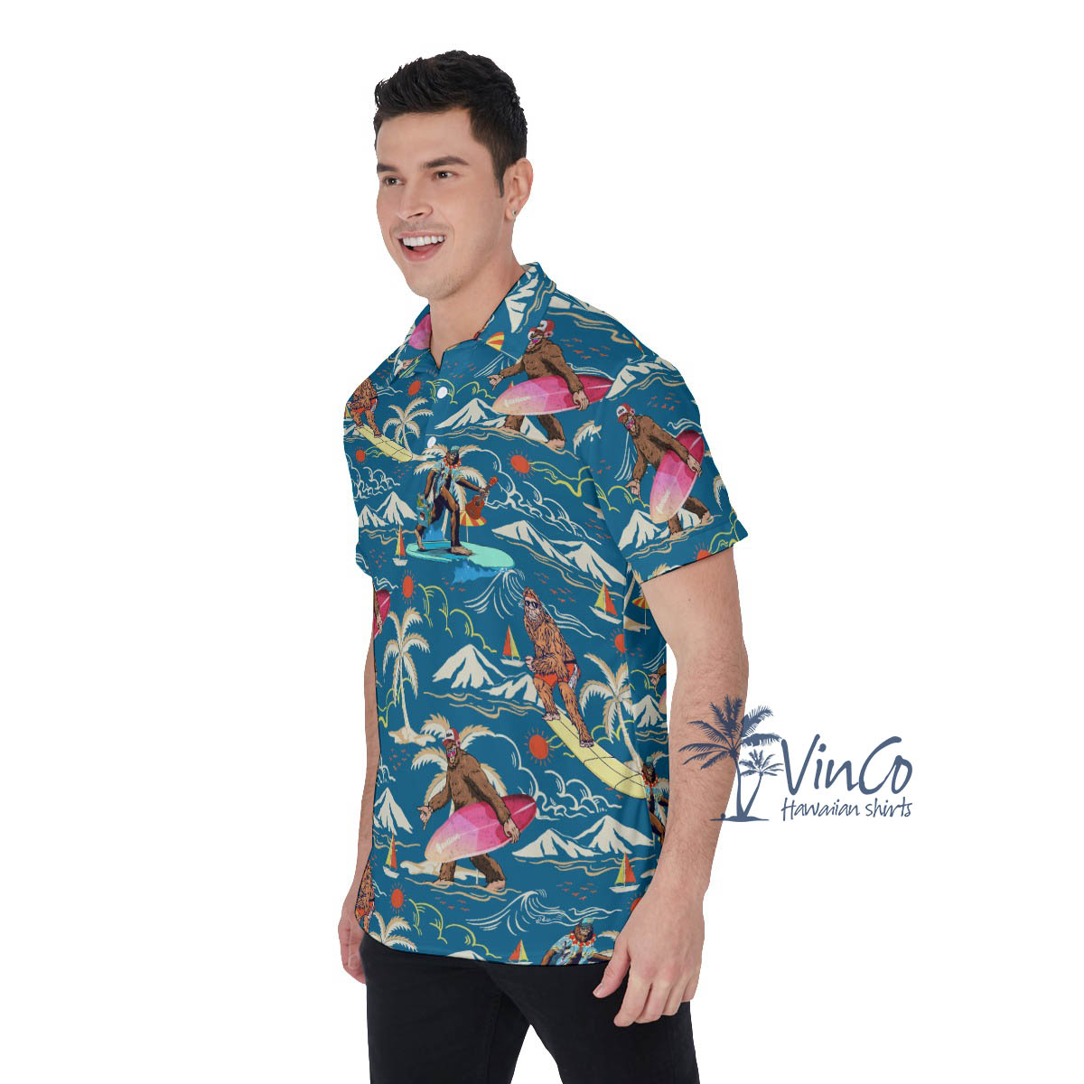 Sasquatch Tropical Hawaiian Polo Shirt For Men