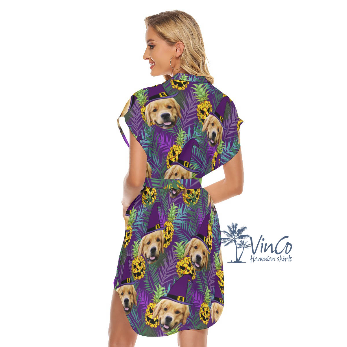 Custom Pet Face Halloween Hawaiian Dress For Women