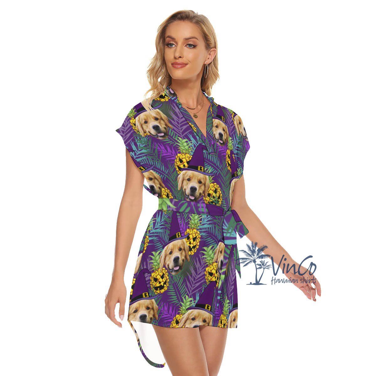 Custom Pet Face Halloween Hawaiian Dress For Women