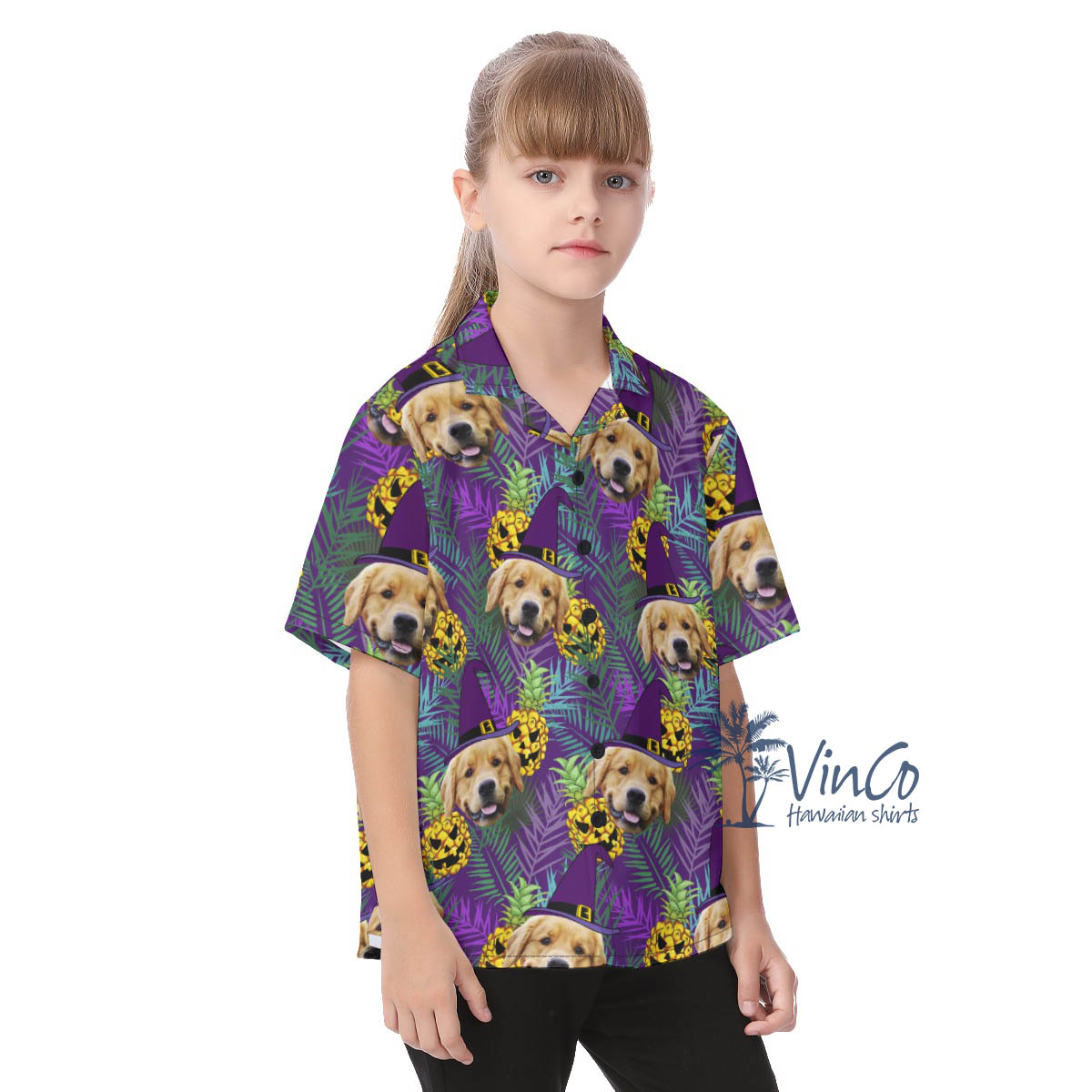 Custom Dog Face Pineapple Hawaiian Shirt For Kids
