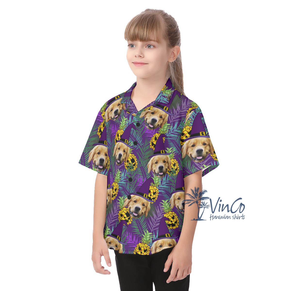 Custom Dog Face Pineapple Hawaiian Shirt For Kids