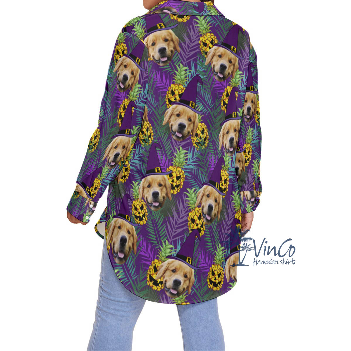 Funny Custom Dog Face Halloween Plus Size Hawaiian Shirt For Women